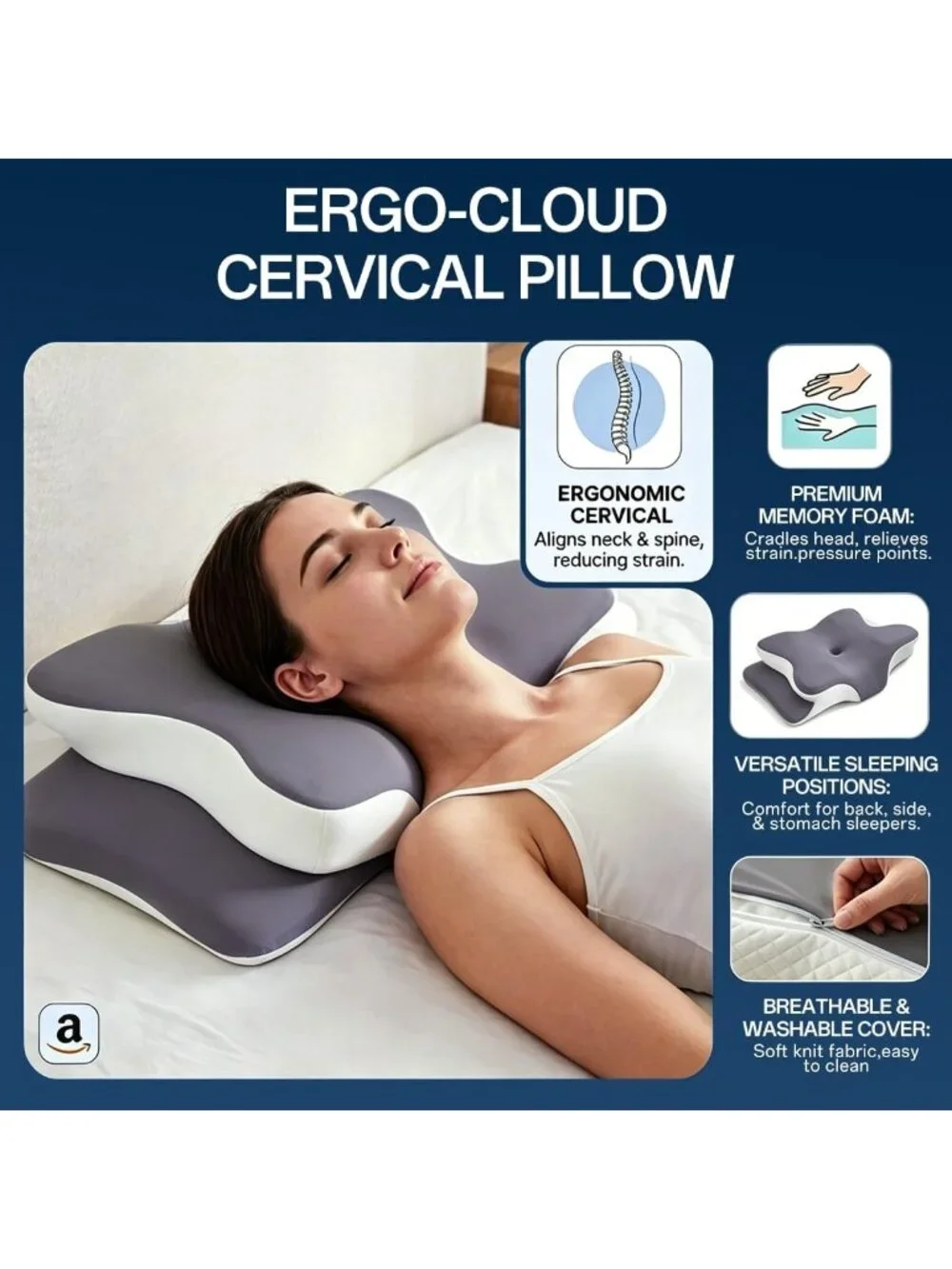 〽️Cooling Memory Foam Cervical Pillow Compact Orthopedic Neck Pain Relief